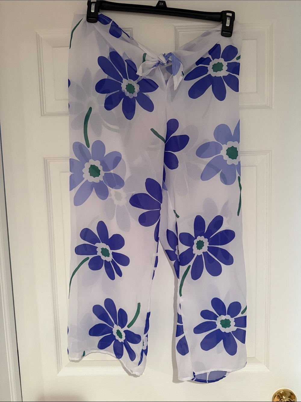 Women's White Floral Swim Coverup pants - Blue Flowers